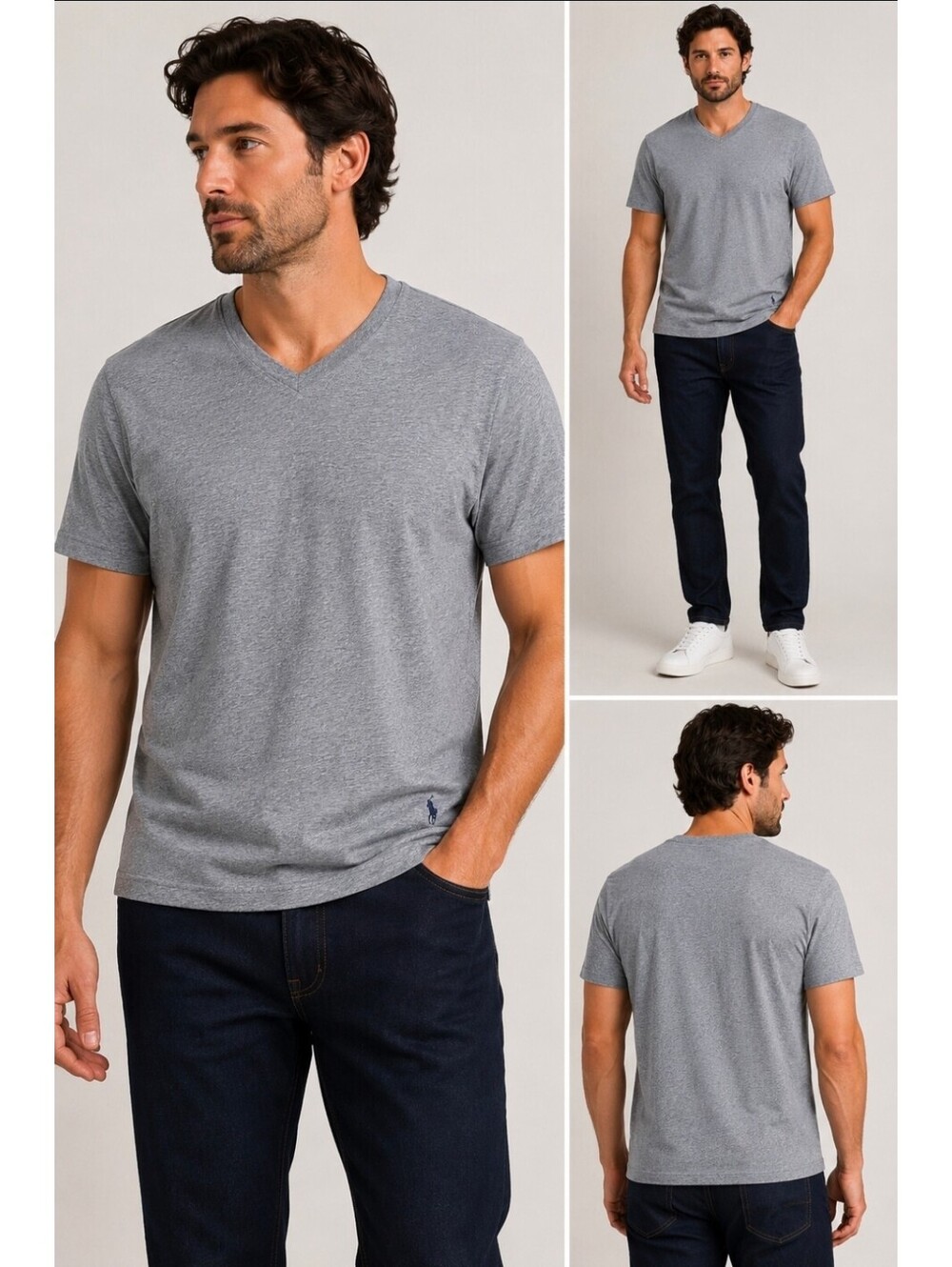 Polo Ralph Lauren Men’s Large Gray Heather V-Neck T-Shirt Embroidered Pony
